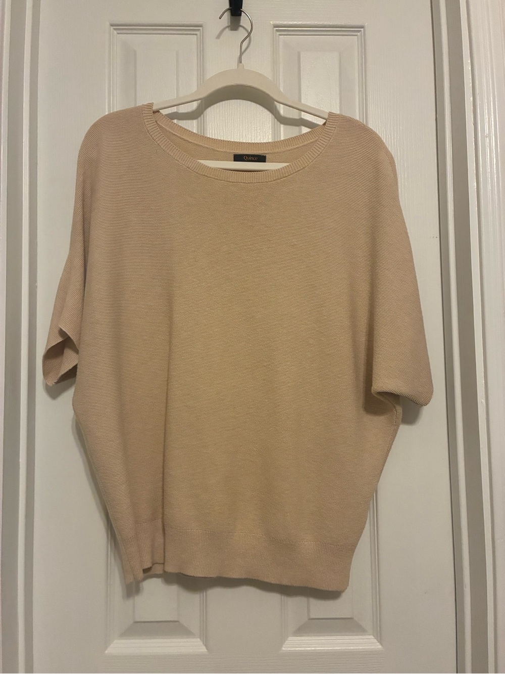Quince Beige Crewneck Short-Sleeve Sweater